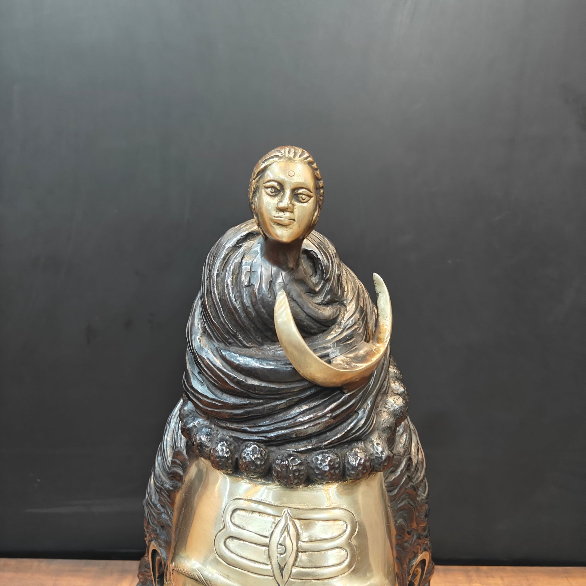 Brass Large Shiva Head Bust With Moon and River Ganga 27 Inch - Image 8
