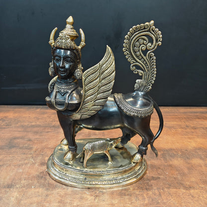Brass Exquisite Kamdhenu Cow With Calf Statue 16 Inches by vendor-unknown - Spiritual (View 3)