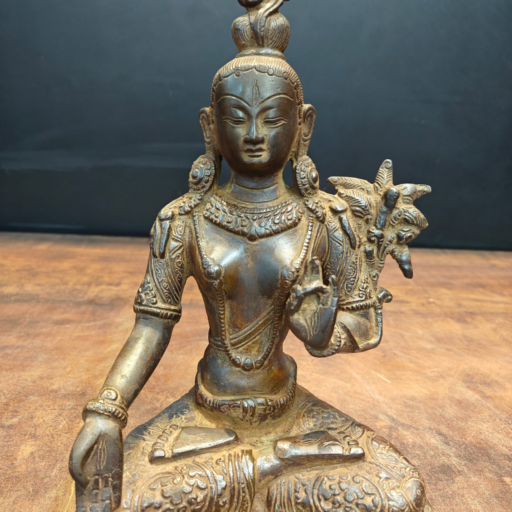Brass Tibetan Buddhist Goddess White Tara Antique Patina Finish 12 Inch - Image 2