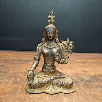 Brass Tibetan Buddhist Goddess White Tara Antique Patina Finish 12 Inch by vendor-unknown - Buddha (View 3)