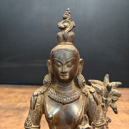 Brass Tibetan Buddhist Goddess White Tara Antique Patina Finish 12 Inch by vendor-unknown - Buddha (View 4)