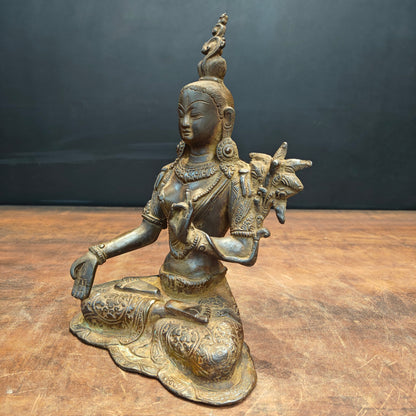 Brass Tibetan Buddhist Goddess White Tara Antique Patina Finish 12 Inch by vendor-unknown - Buddha (View 5)
