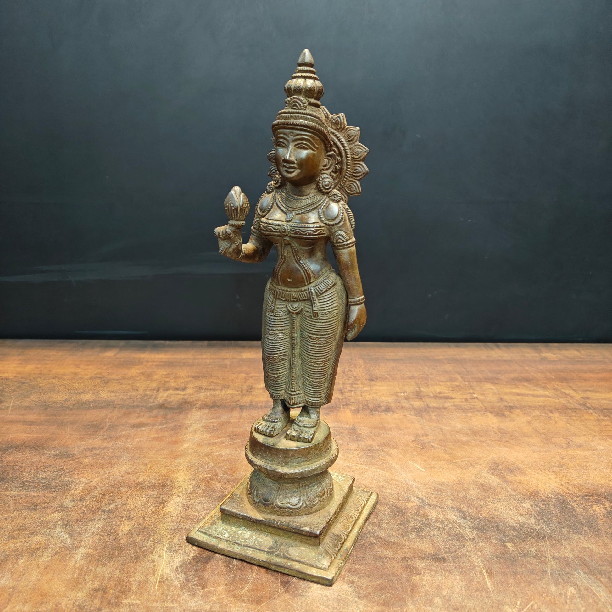 Brass Standing Parvati Idol Sculpture Antique Patina Finish 13 Inch - Image 4
