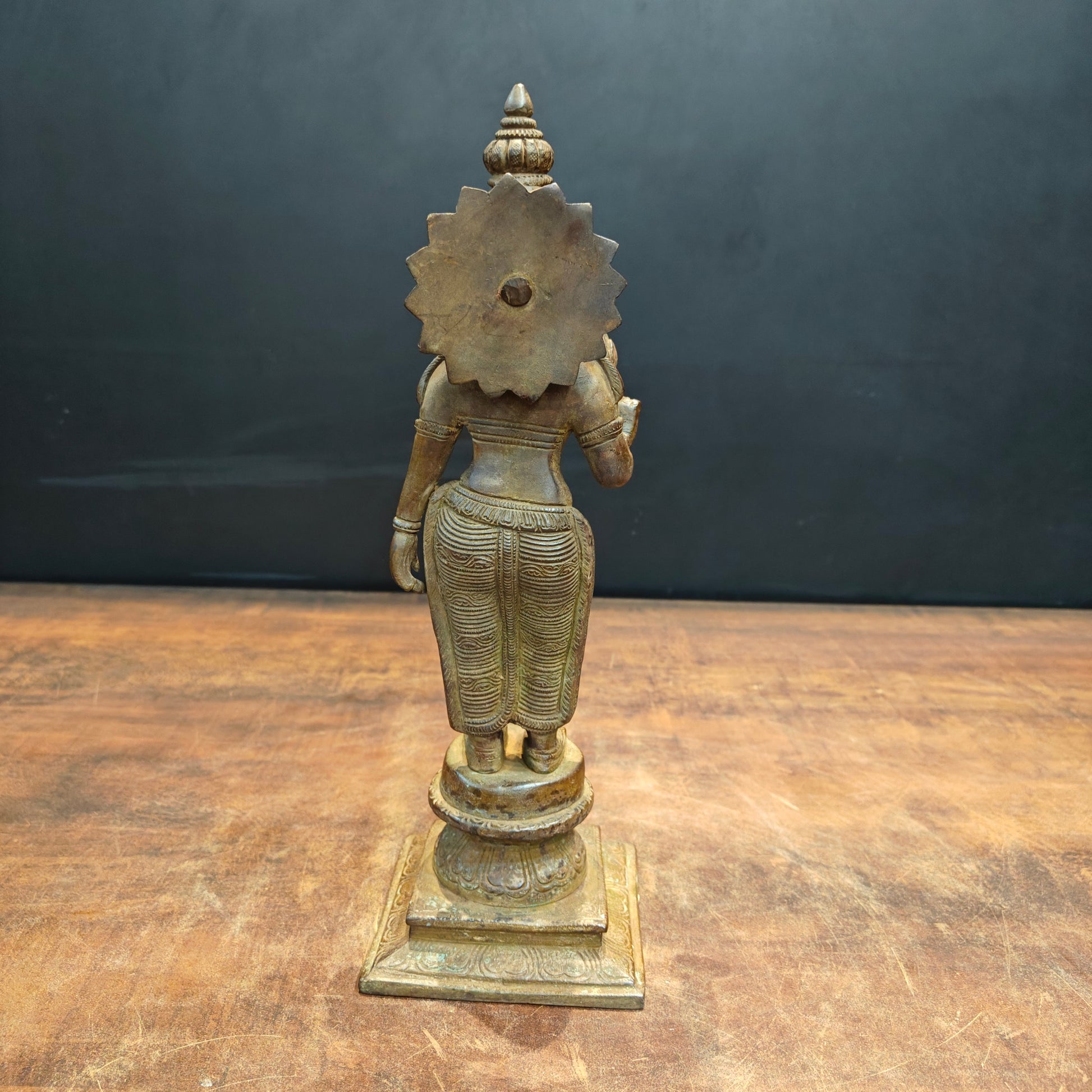 Brass Standing Parvati Idol Sculpture Antique Patina Finish 13 Inch - Image 5