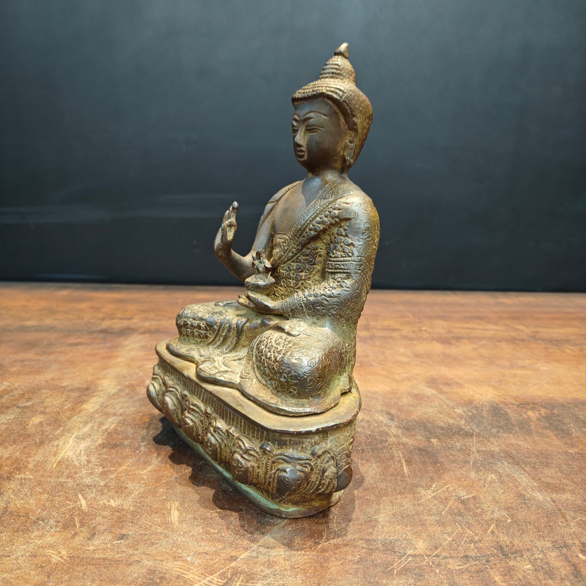 Brass Blessing Buddha Statue Antique Patina Finish 11 Inch - Image 4