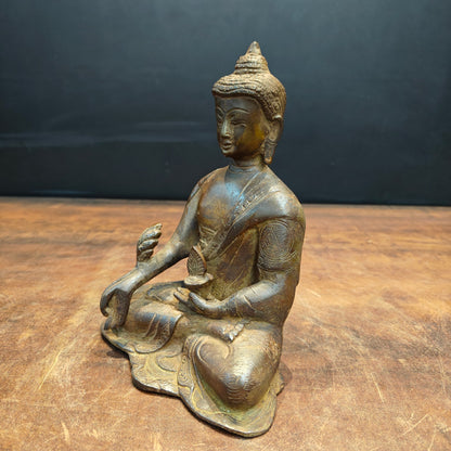 Brass Medicine Buddha Statue Antique Patina Finish 8 Inch by vendor-unknown - Buddha (View 5)