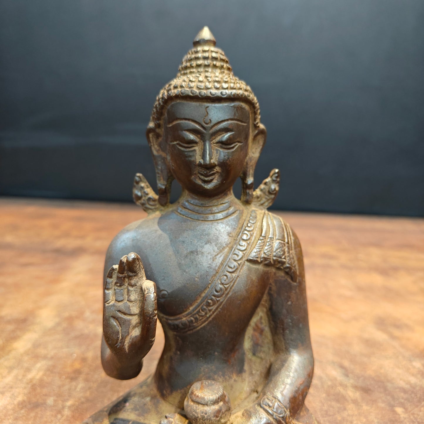 Brass Tibetan Buddhist Lord Buddha Statue Antique Finish 8 Inch