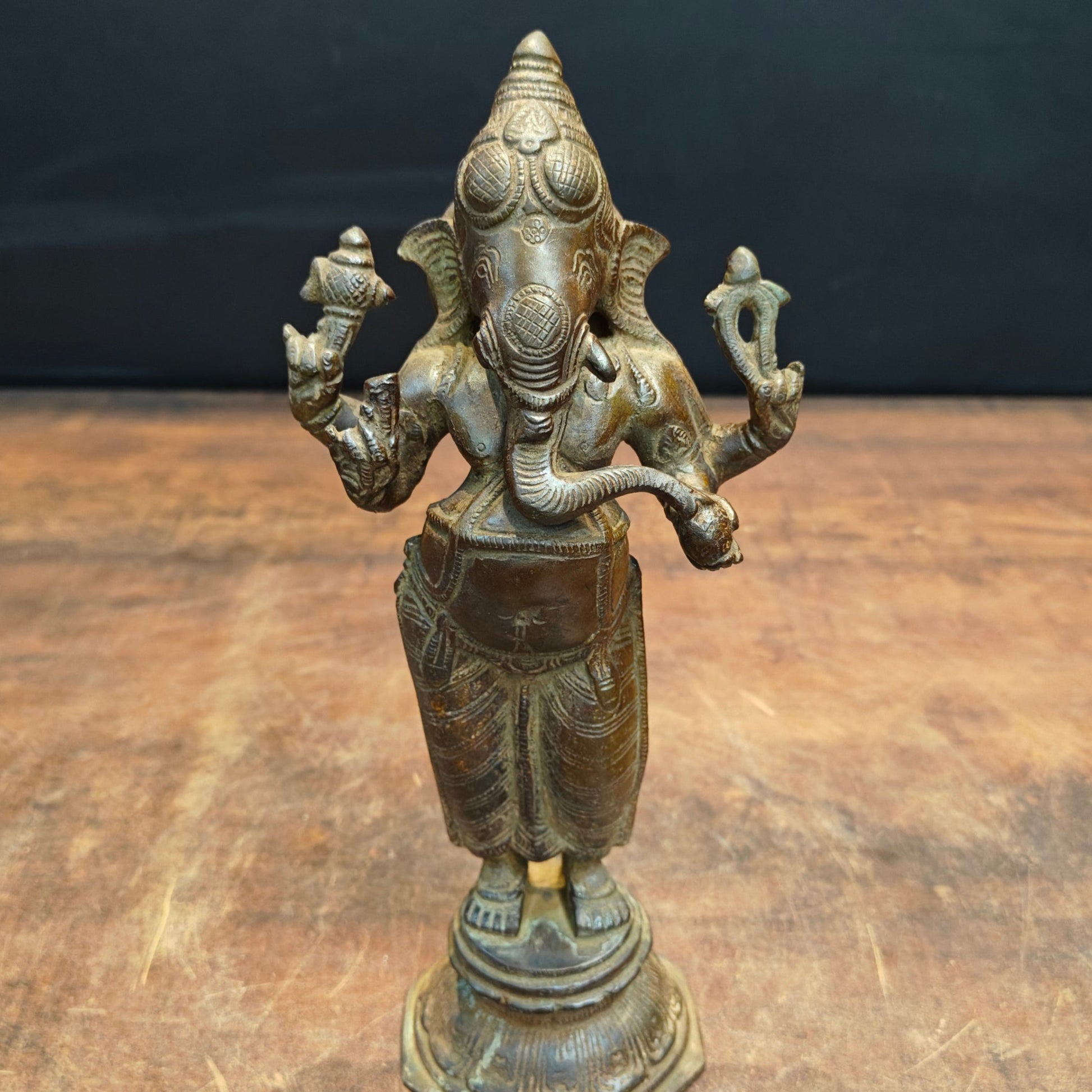Brass Standing Ganesha Idol Antique Patina Finish 10 Inch - Image 2