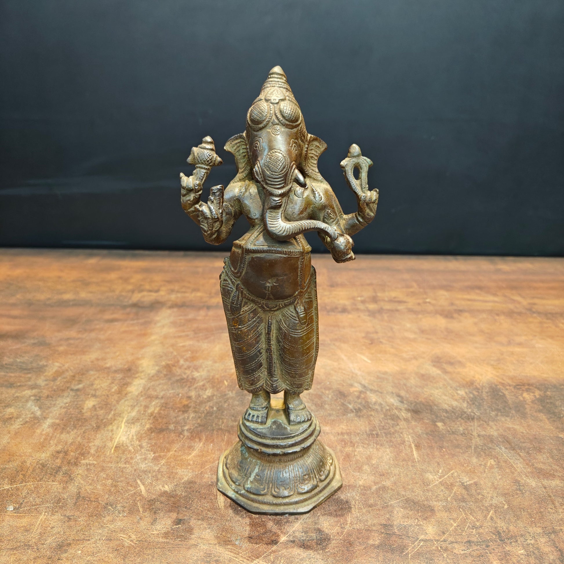 Brass Standing Ganesha Idol Antique Patina Finish 10 Inch - Image 3