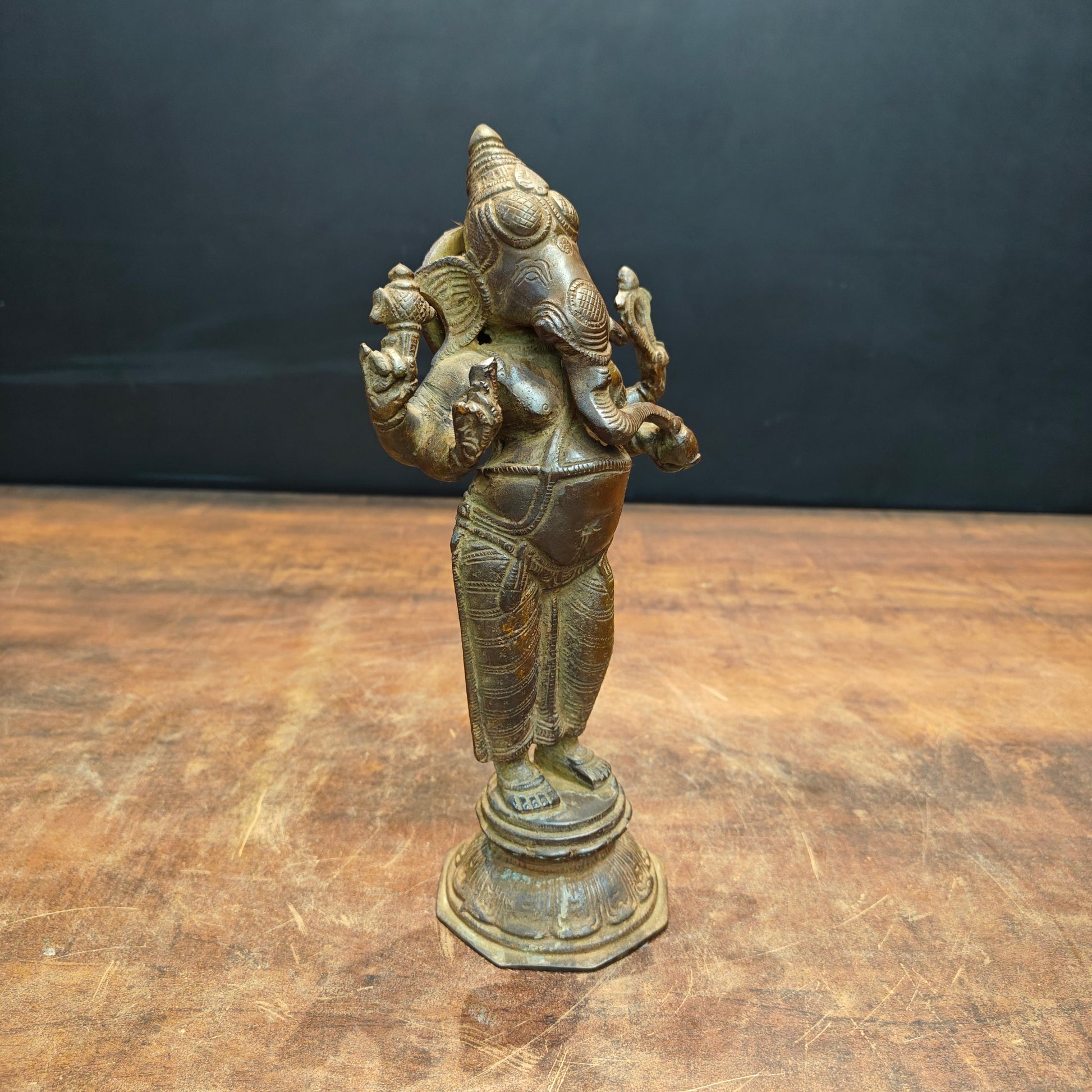 Brass Standing Ganesha Idol Antique Patina Finish 10 Inch - Image 4