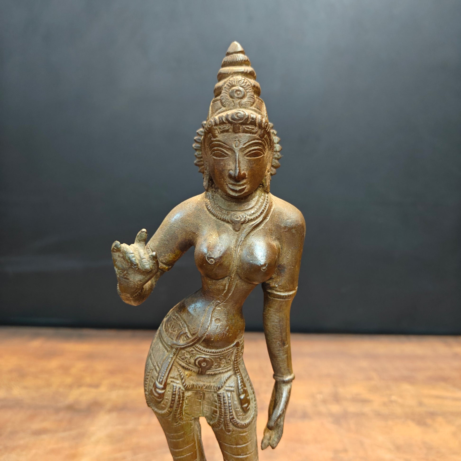 Brass Standing Parvati Statue Antique Patina Finish 12 Inch - Image 2