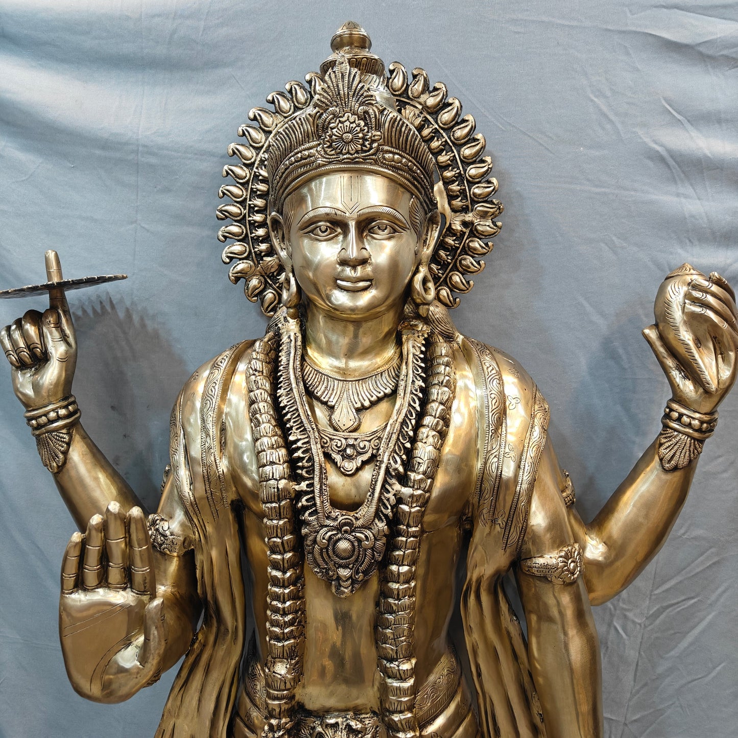 Brass Large Exclusive Standing Vishnu Idol Sculpture 6 Feet