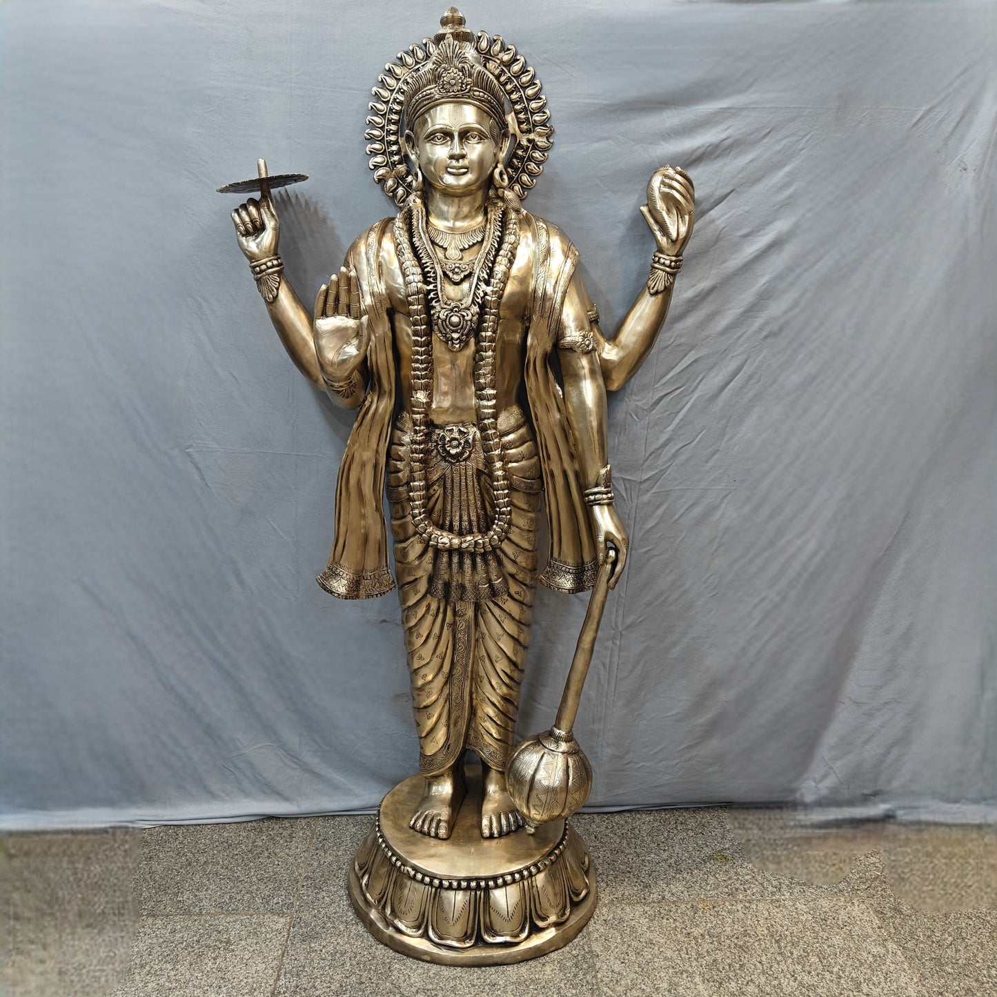 Brass Large Exclusive Standing Vishnu Idol Sculpture 6 Feet