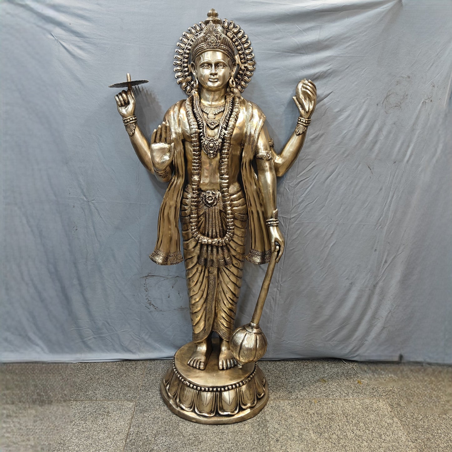 Brass Large Exclusive Standing Vishnu Idol Sculpture 6 Feet