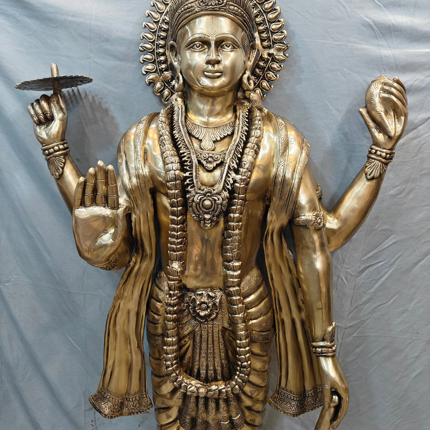 Brass Large Exclusive Standing Vishnu Idol Sculpture 6 Feet