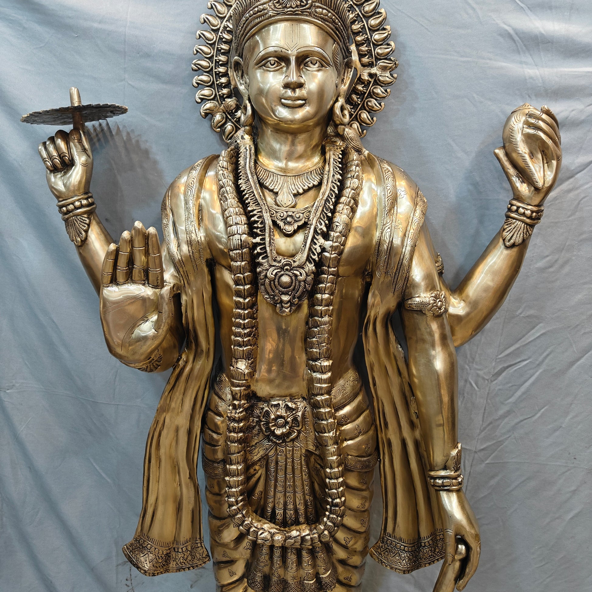 Brass Large Exclusive Standing Vishnu Idol Sculpture 6 Feet - Image 6