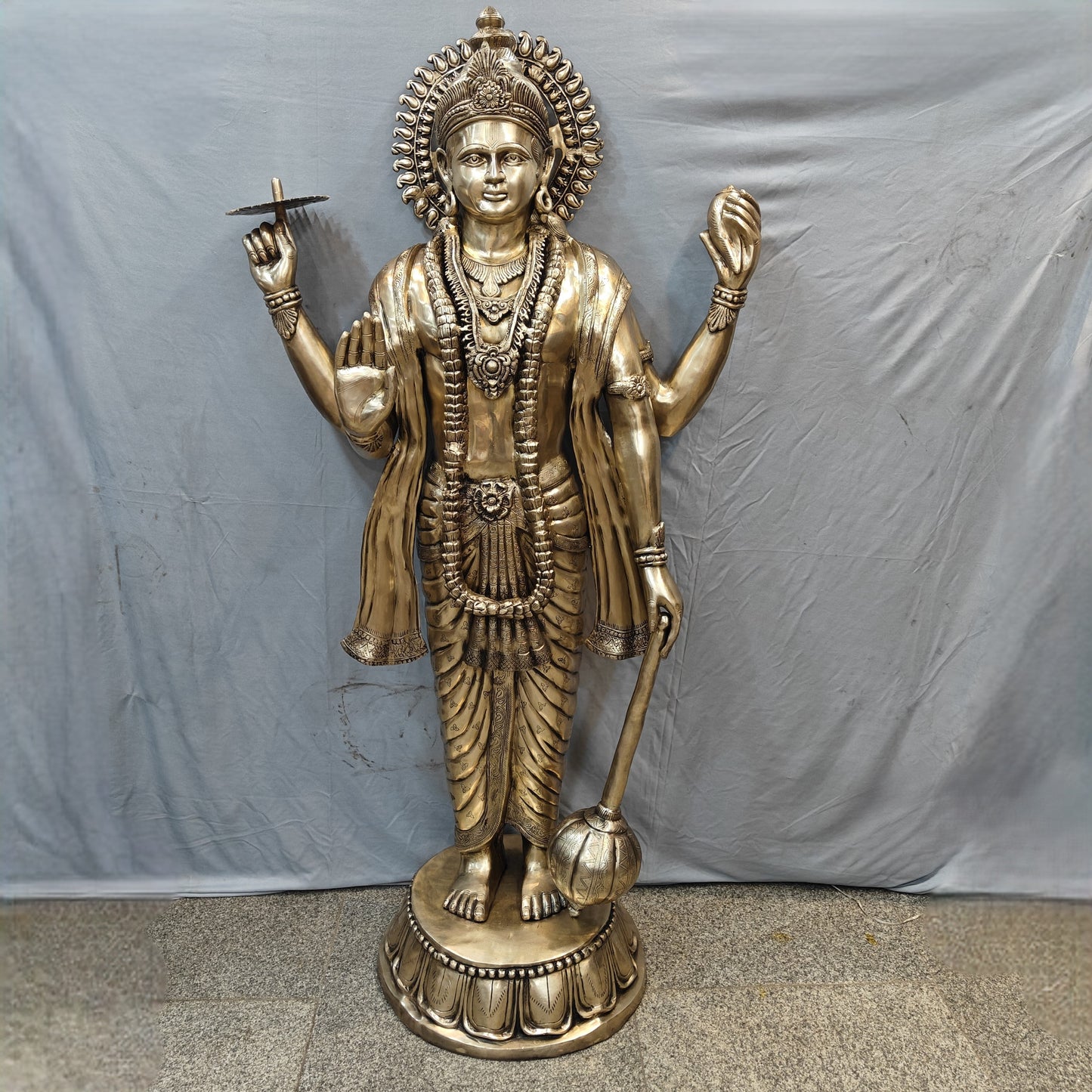 Brass Large Exclusive Standing Vishnu Idol Sculpture 6 Feet