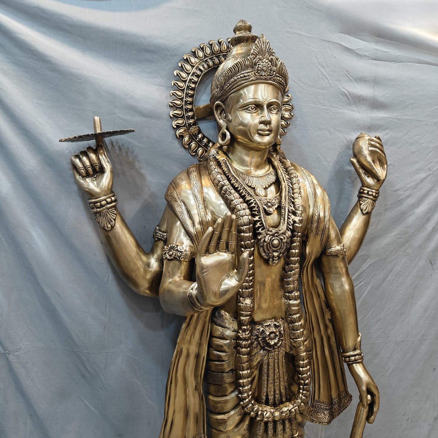 Brass Large Exclusive Standing Vishnu Idol Sculpture 6 Feet