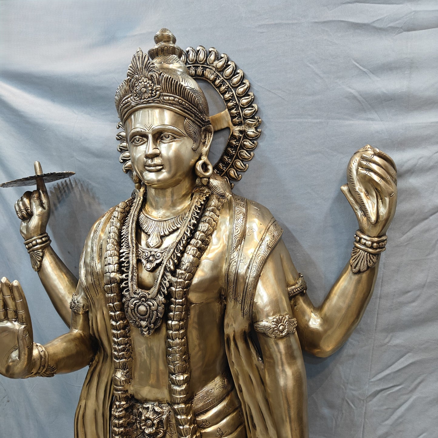 Brass Large Exclusive Standing Vishnu Idol Sculpture 6 Feet