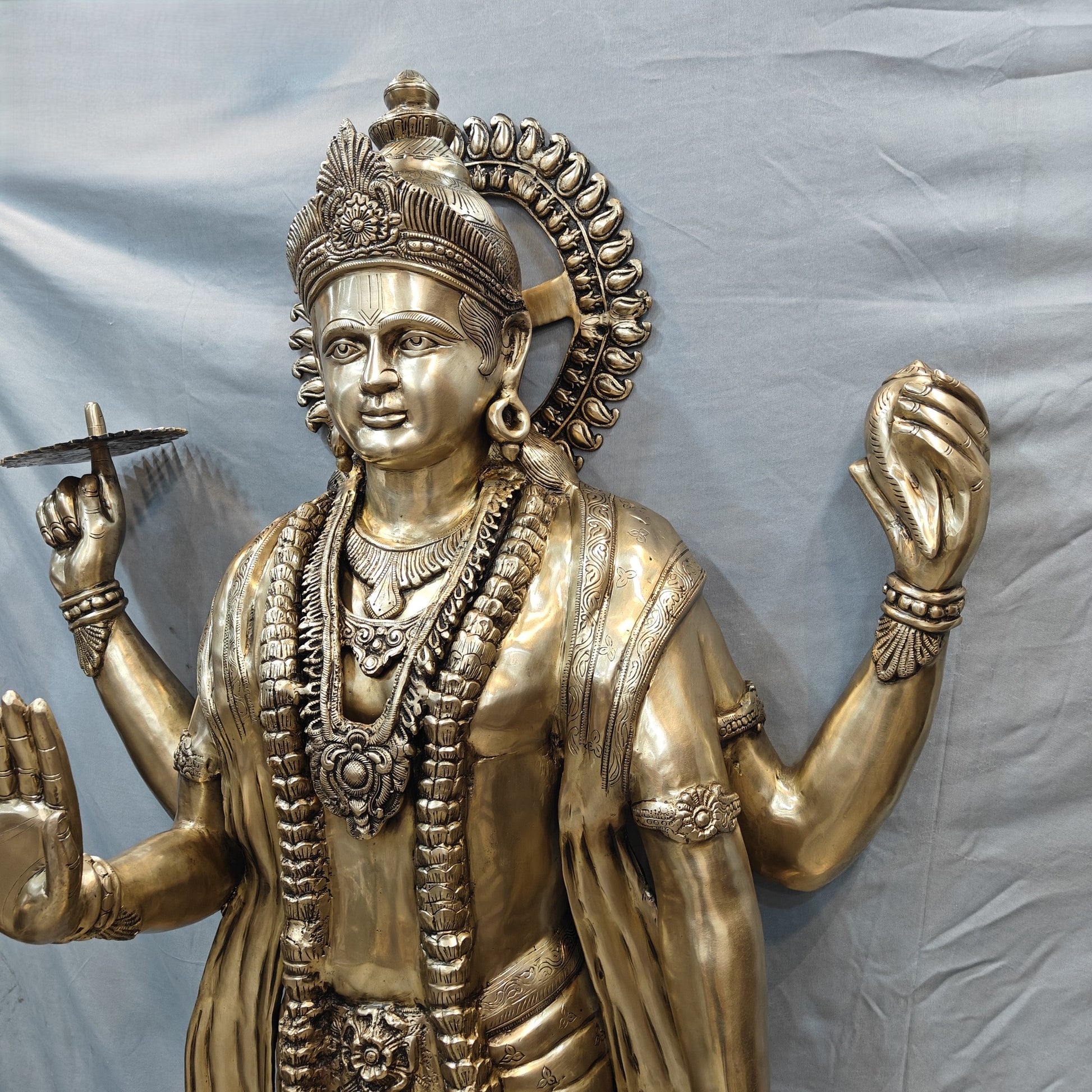 Brass Large Exclusive Standing Vishnu Idol Sculpture 6 Feet - Image 9