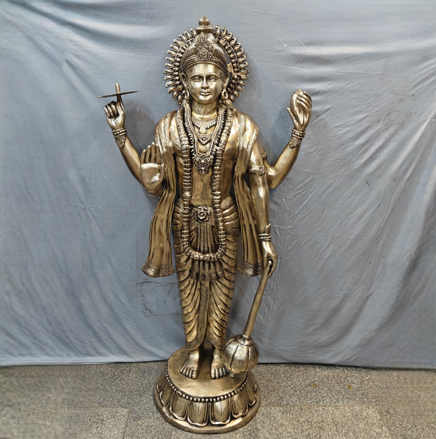 Brass Large Exclusive Standing Vishnu Idol Sculpture 6 Feet