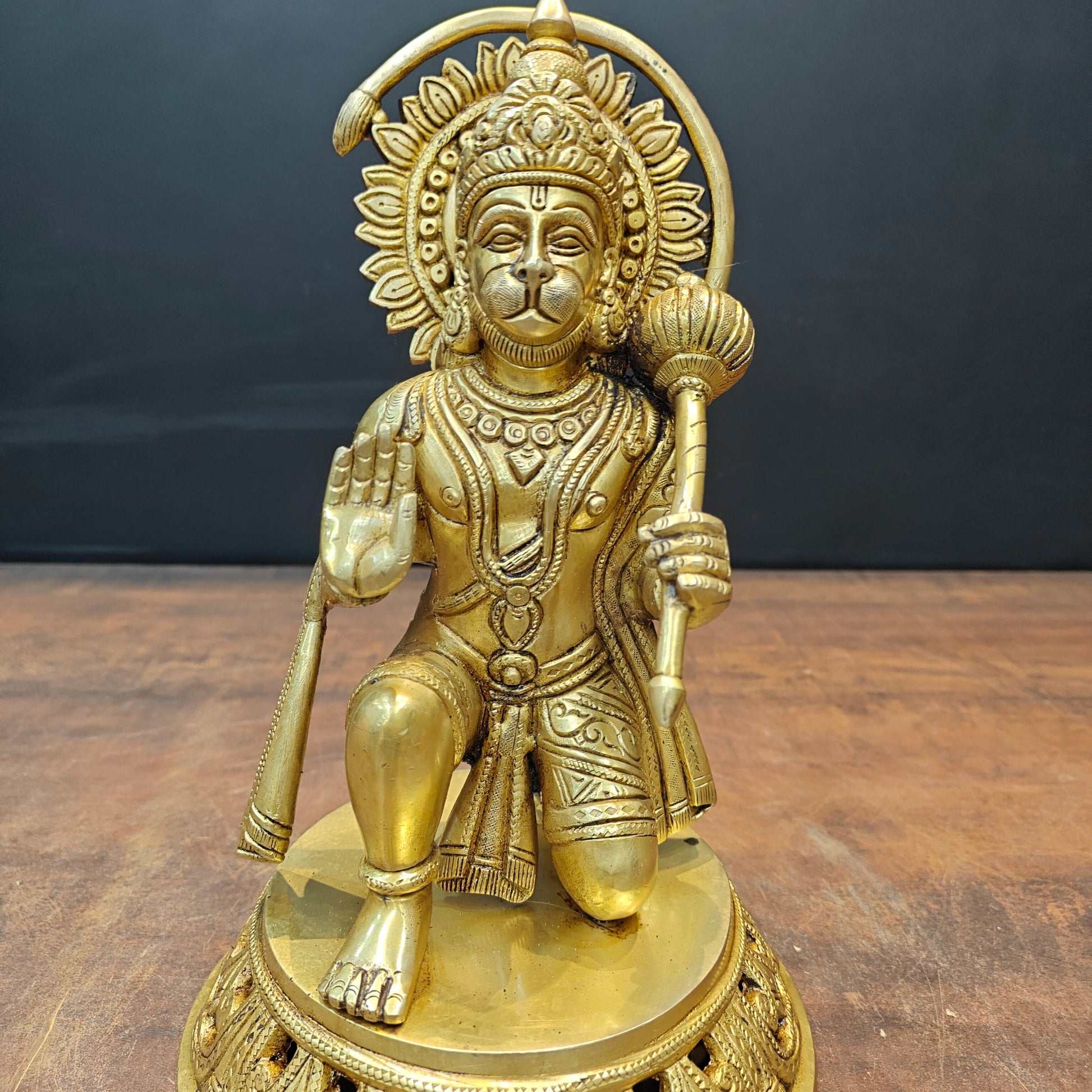 Brass Blessing Hanuman Idol Sitting On Base 11 Inch - Image 2