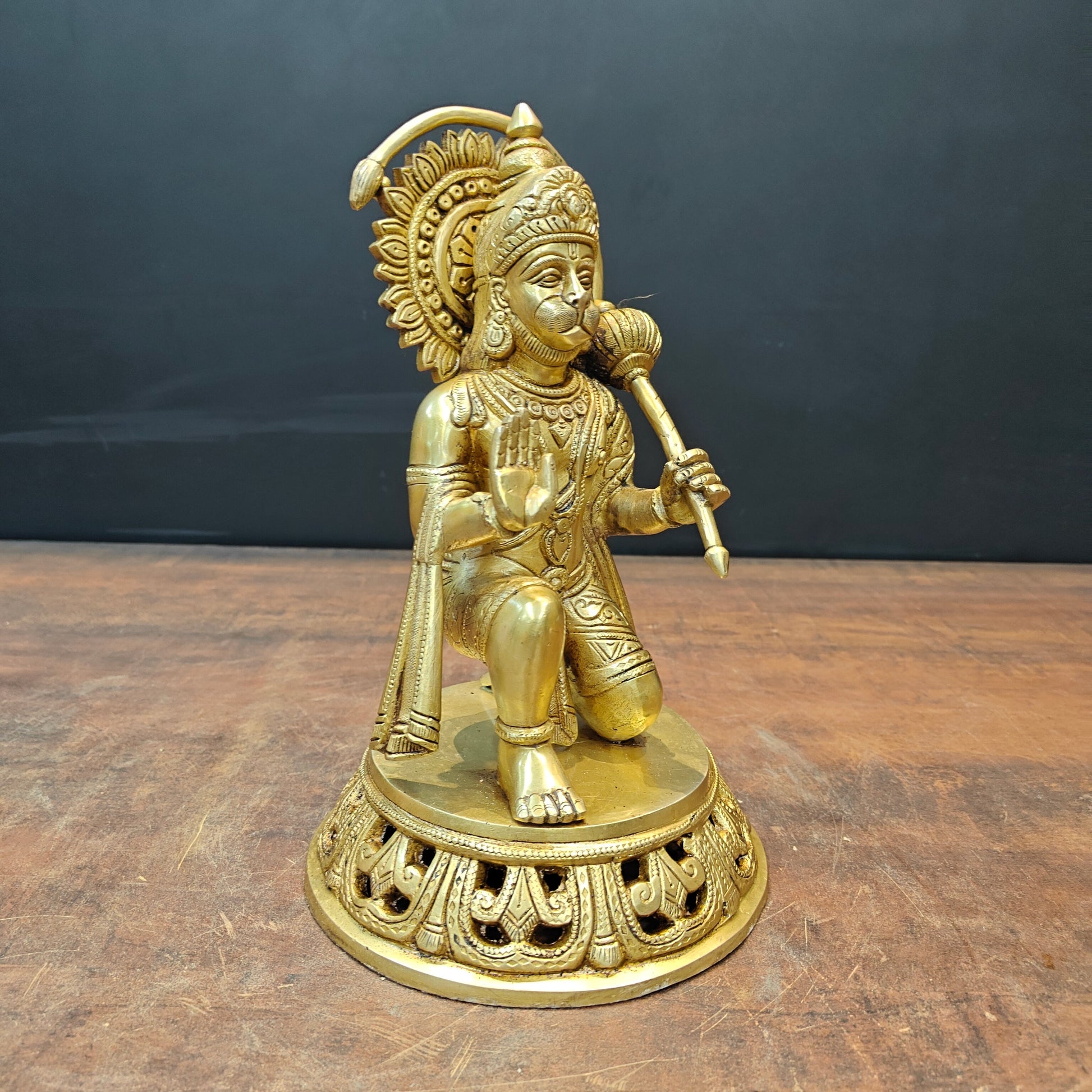Brass Blessing Hanuman Idol Sitting On Base 11 Inch - Image 4