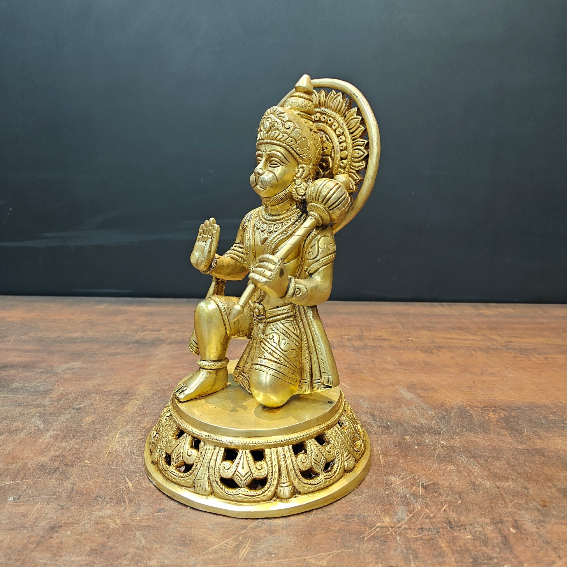 Brass Blessing Hanuman Idol Sitting On Base 11 Inch - Image 5