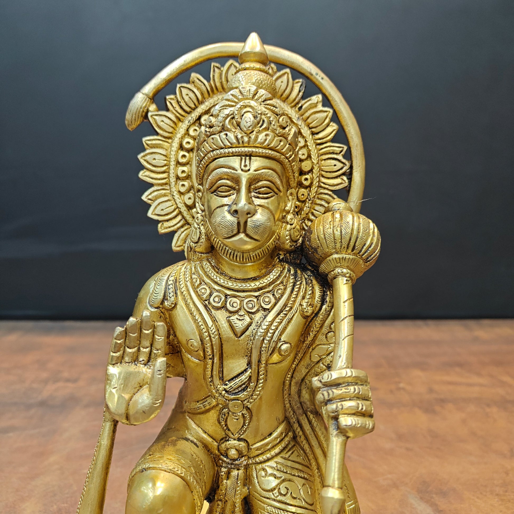 Brass Blessing Hanuman Idol Sitting On Base 11 Inch - Image 6
