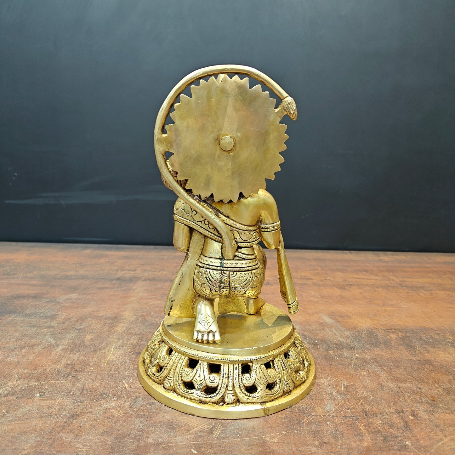 Brass Blessing Hanuman Idol Sitting On Base 11 Inch
