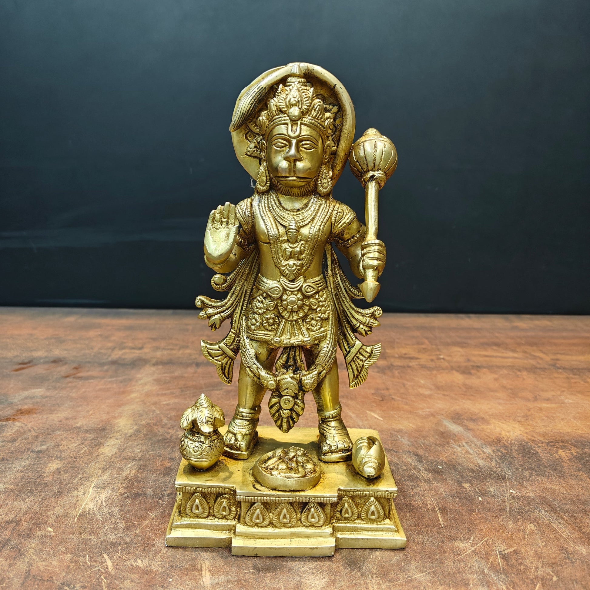 Brass Standing Mahabali Hanuman Statue 10 Inch - Image 3