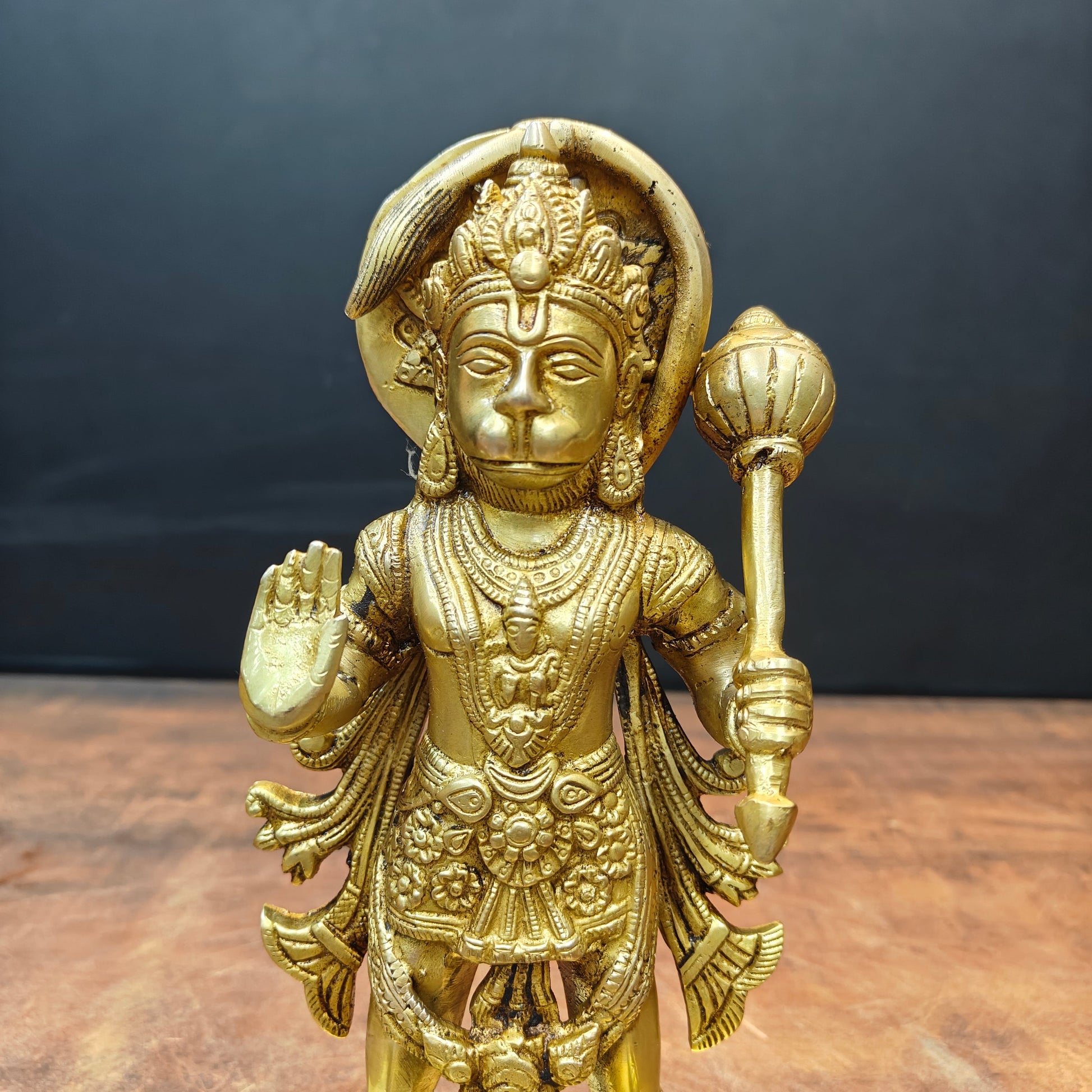 Brass Standing Mahabali Hanuman Statue 10 Inch - Image 4