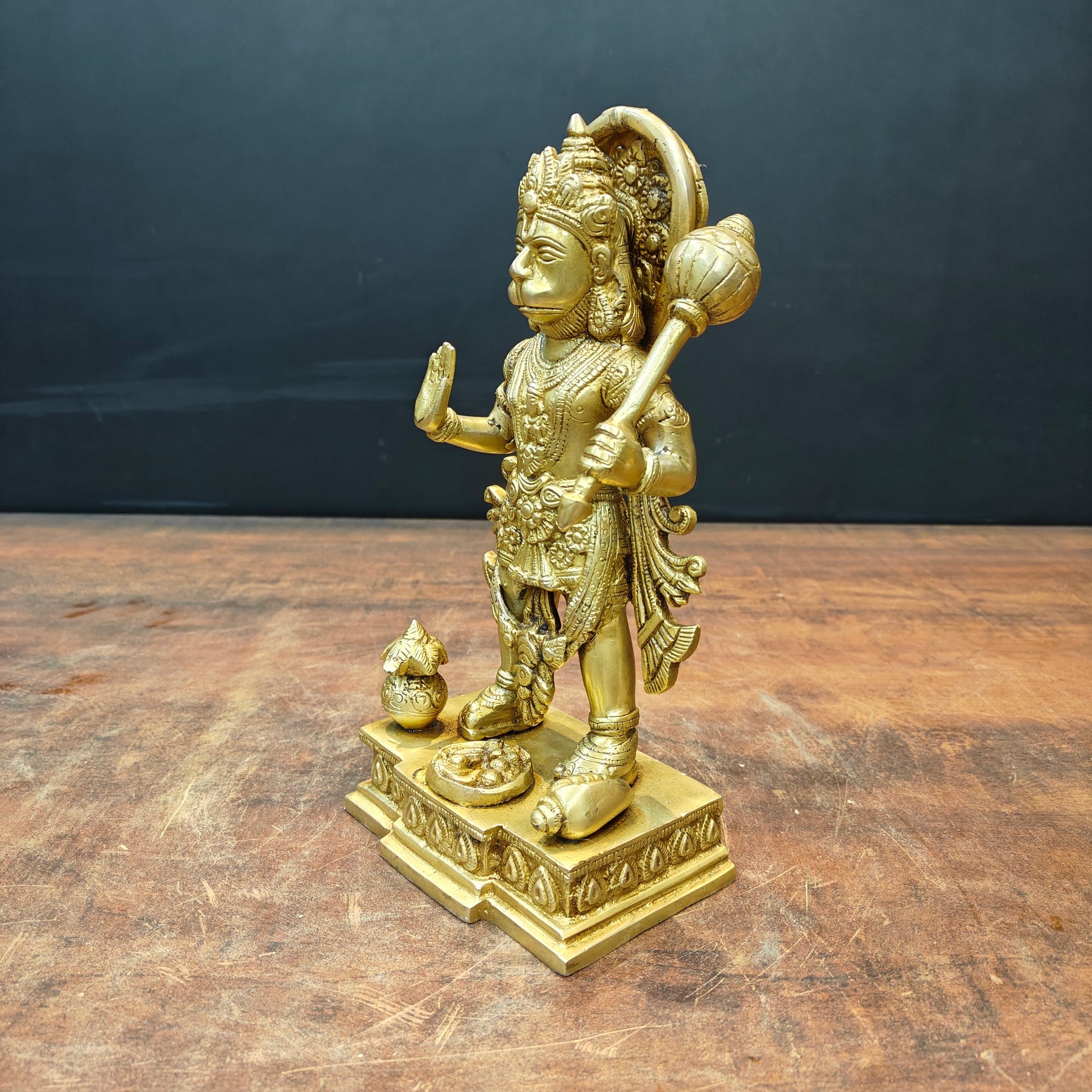 Brass Standing Mahabali Hanuman Statue 10 Inch - Image 5