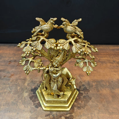 Brass Krishna Idol With Cow Under Kadamba Tree 14 Inch by vendor-unknown - Hindu Gods (View 4)