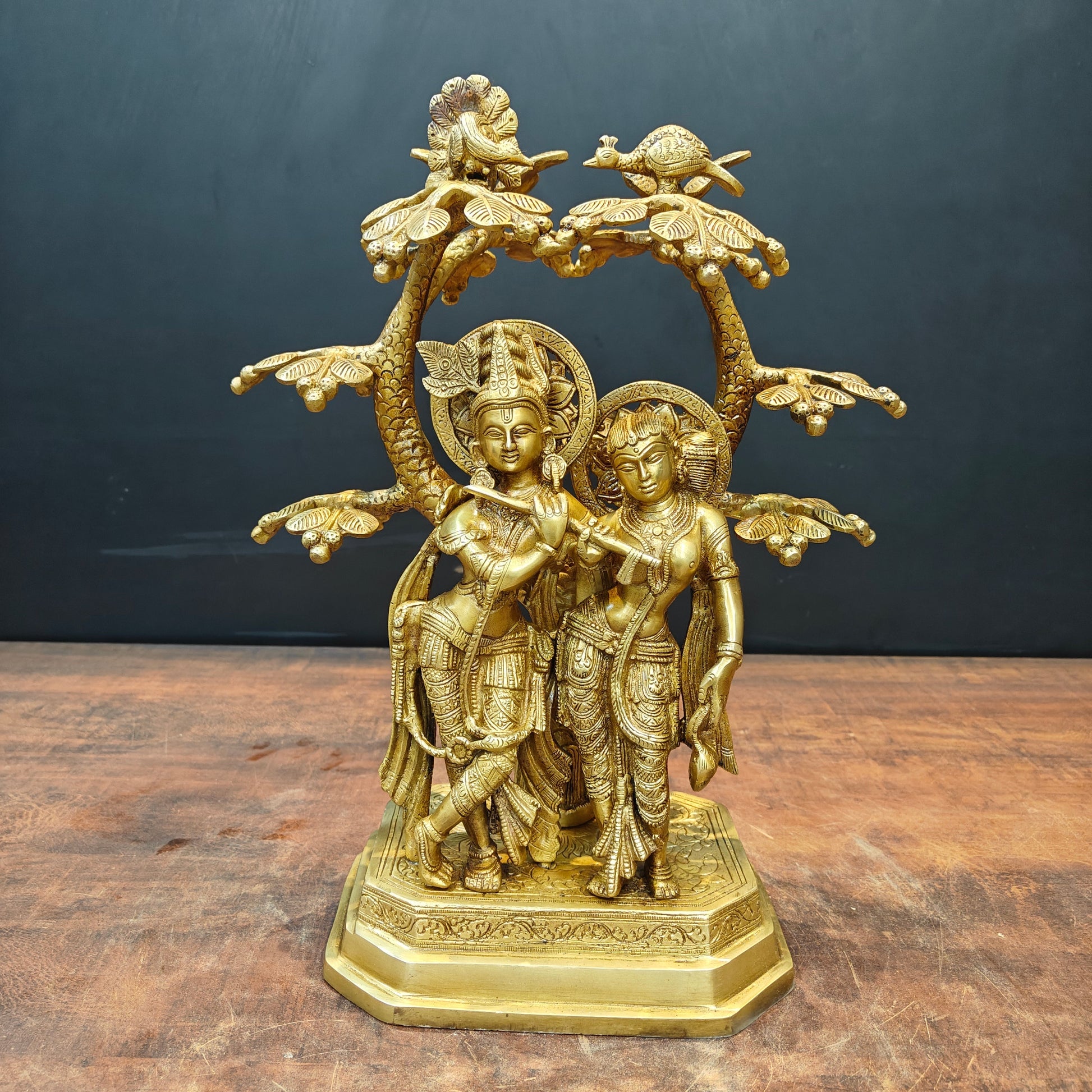 Brass Radha Krishna Idol Under Kadamba Tree 17 Inch - Image 3