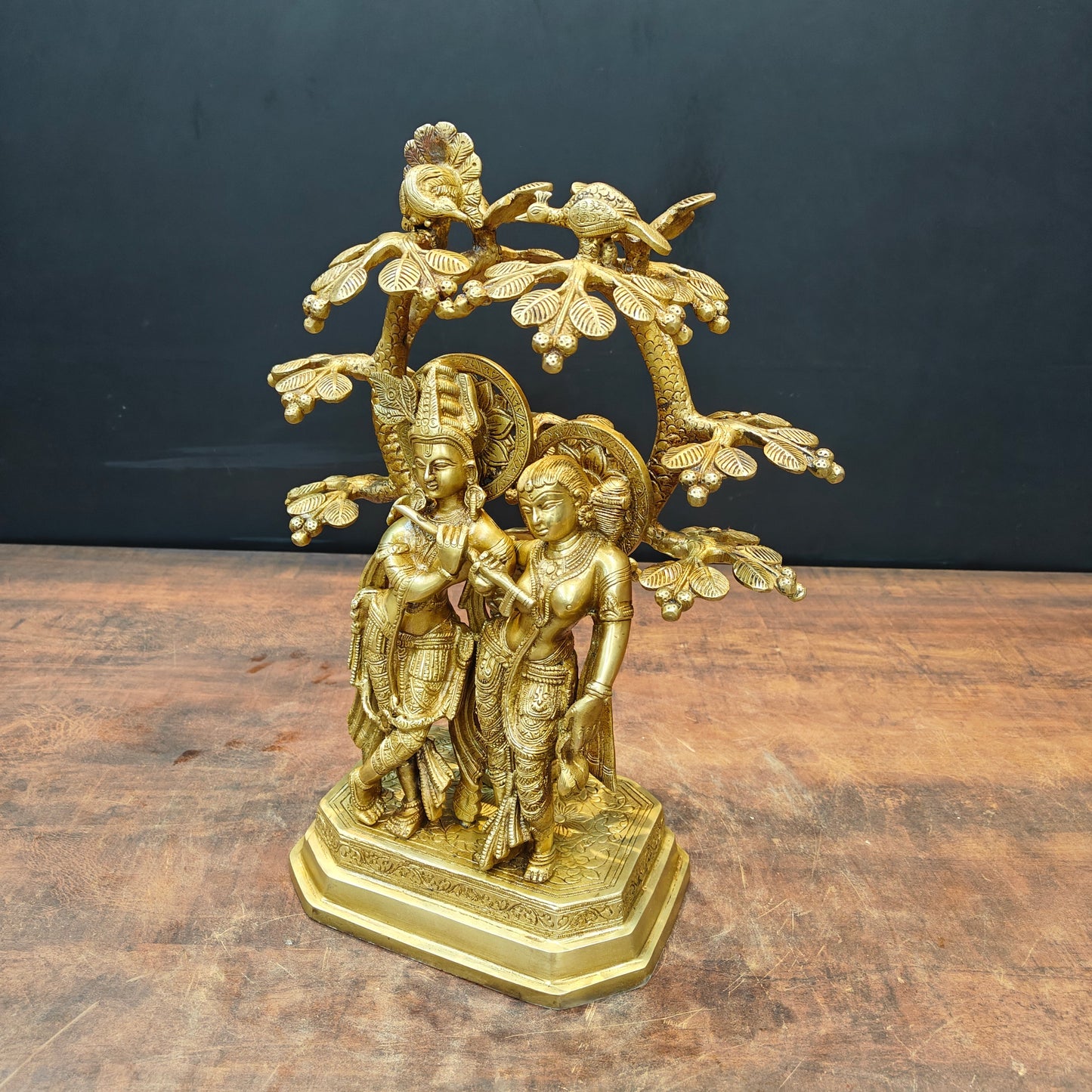 Brass Radha Krishna Idol Under Kadamba Tree 17 Inch