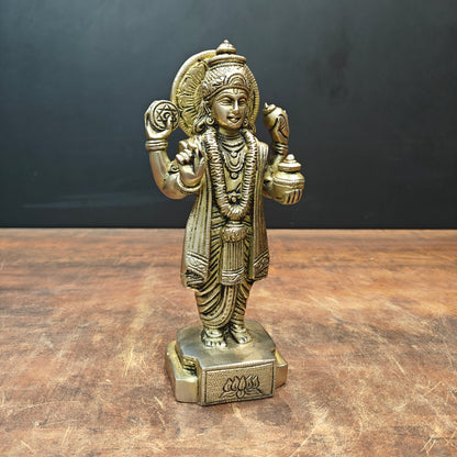 Brass Dhanvantari Statue The God of Ayurveda 9 Inch by vendor-unknown - Hindu Gods (View 4)