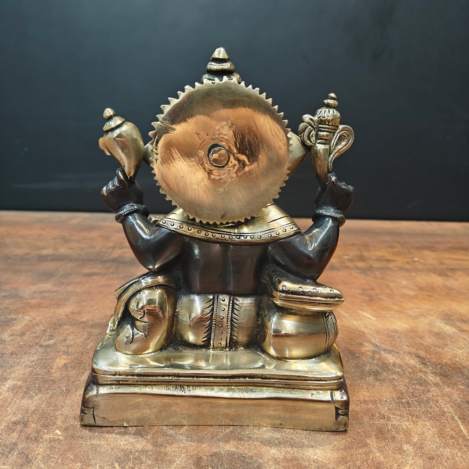Brass Lord Ganesha Statue Writing Mahabharata Black Gold Finish 8 Inch - Image 5