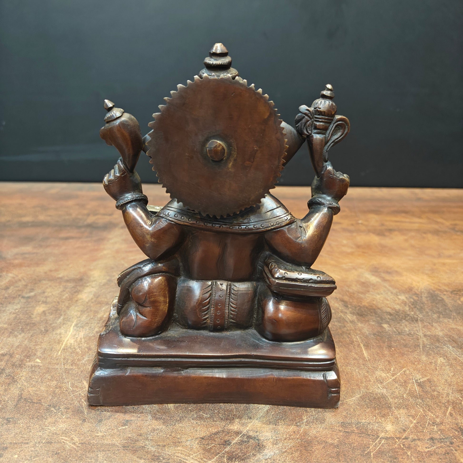 Brass Lord Ganesha Statue Writing Mahabharata Antique Finish 8 Inch - Image 5