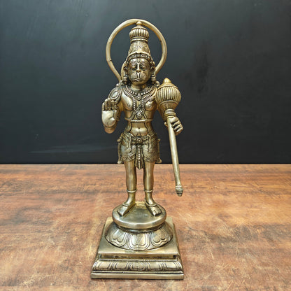 Brass Standing Hanuman Idol On Lotus Base Antique Finish 14 Inch by vendor-unknown - Hindu Gods (View 3)