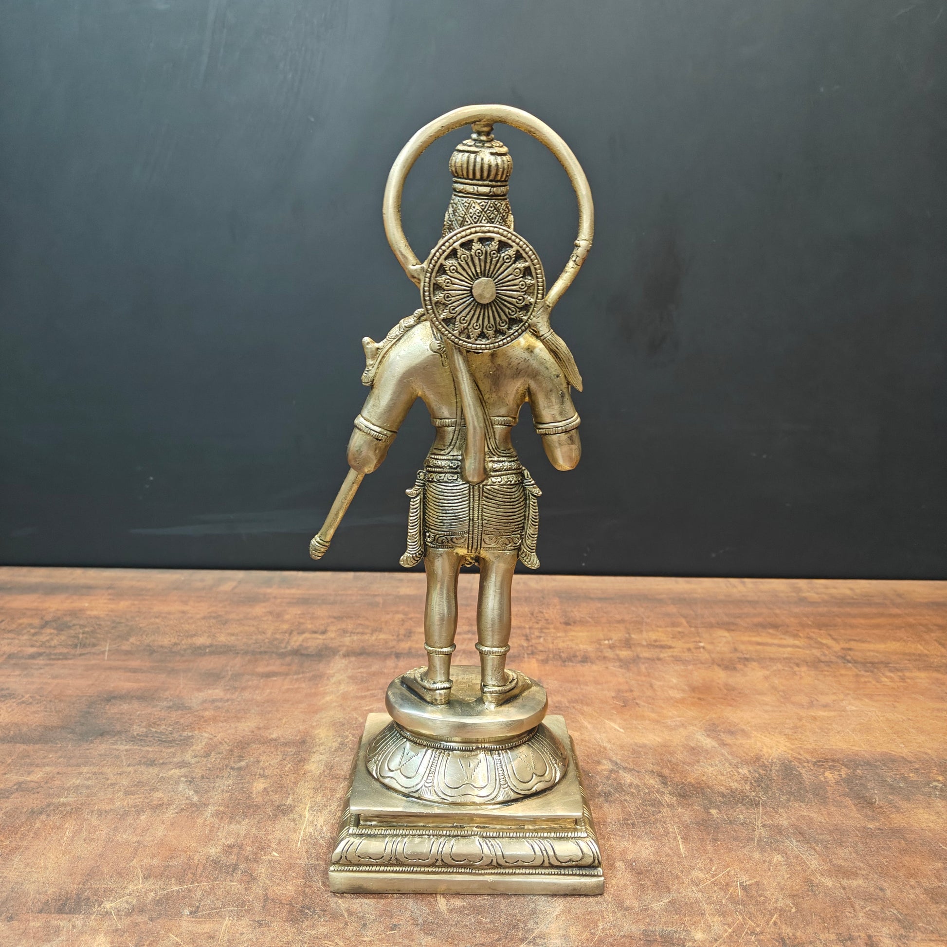 Brass Standing Hanuman Idol On Lotus Base Antique Finish 14 Inch - Image 6