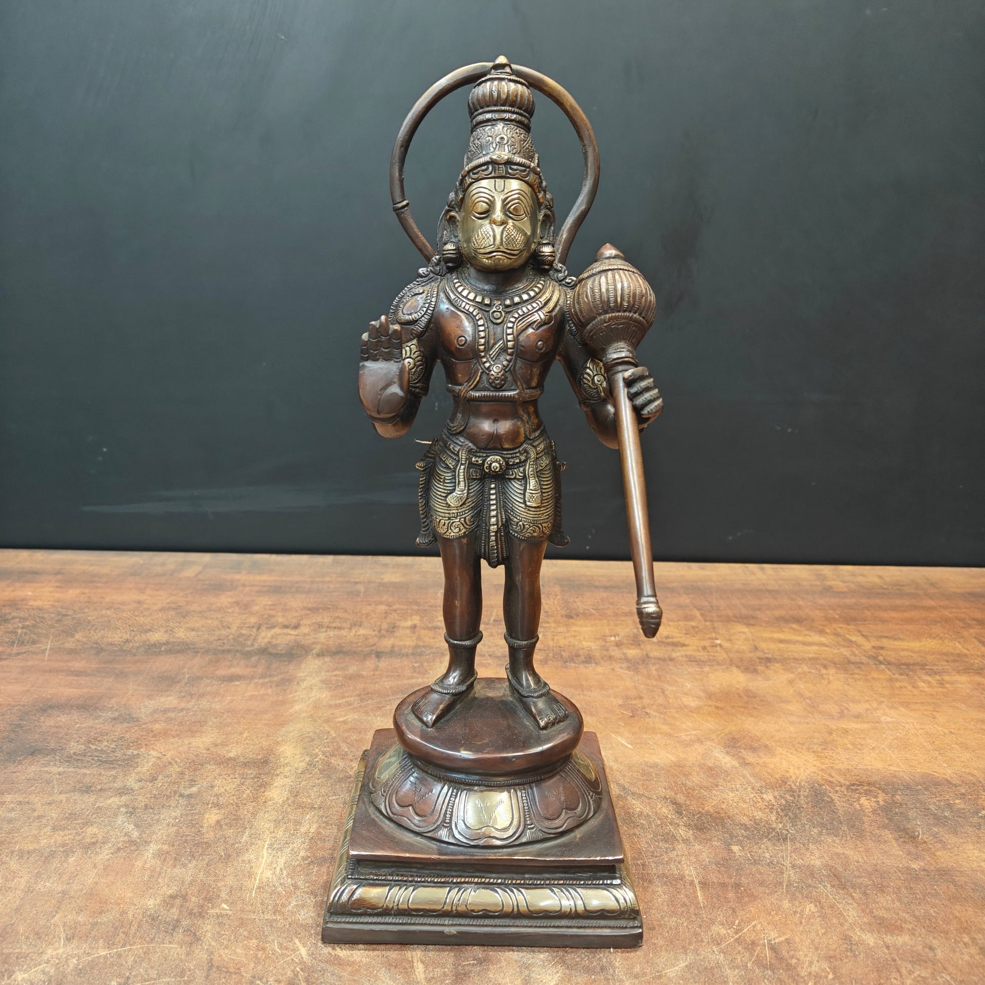 Brass Standing Hanuman Statue Brown Gold Finish 14 Inch - Image 3