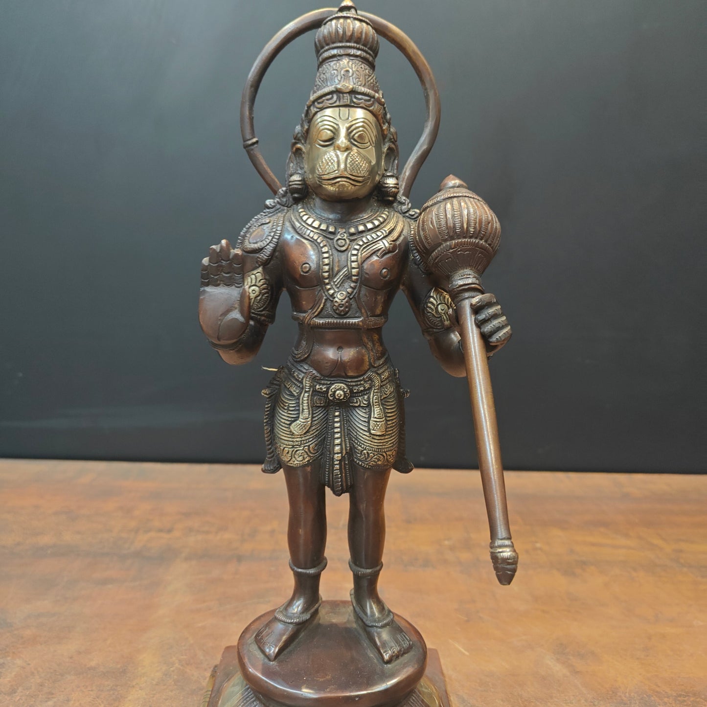 Brass Standing Hanuman Statue Brown Gold Finish 14 Inch