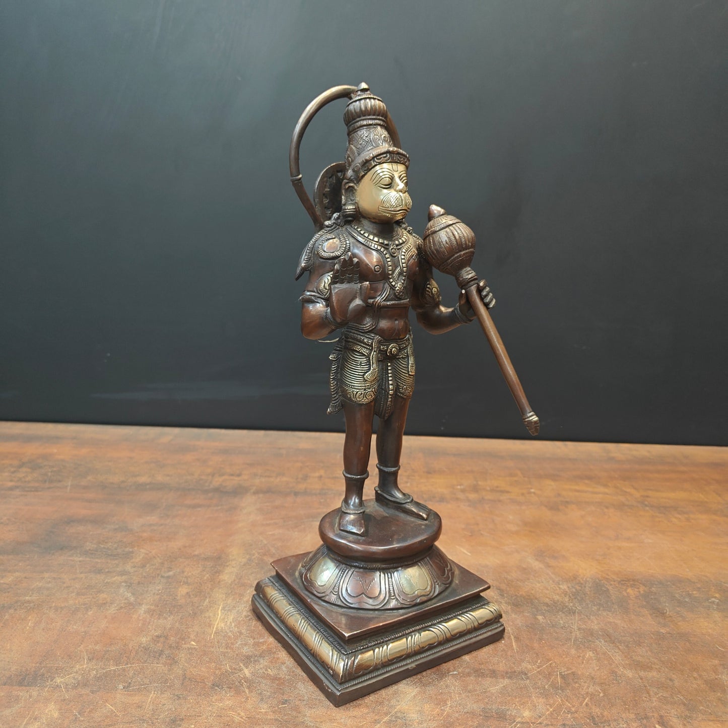 Brass Standing Hanuman Statue Brown Gold Finish 14 Inch