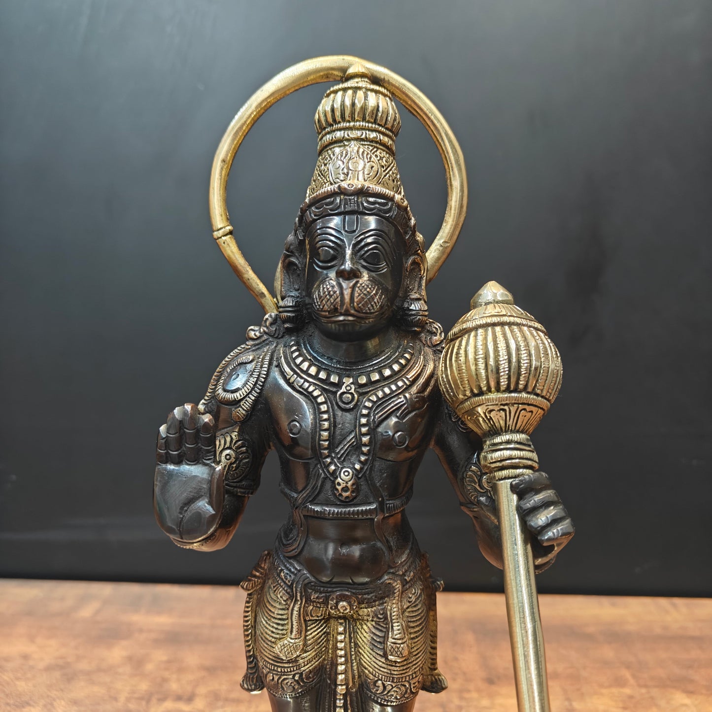 Brass Standing Hanuman Idol Black Gold Finish 14 Inch