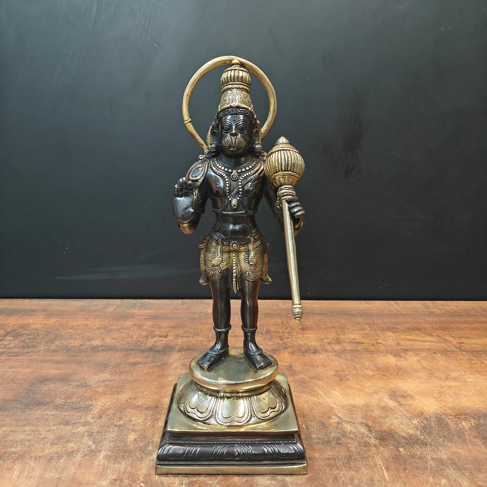 Brass Standing Hanuman Idol Black Gold Finish 14 Inch - Image 3