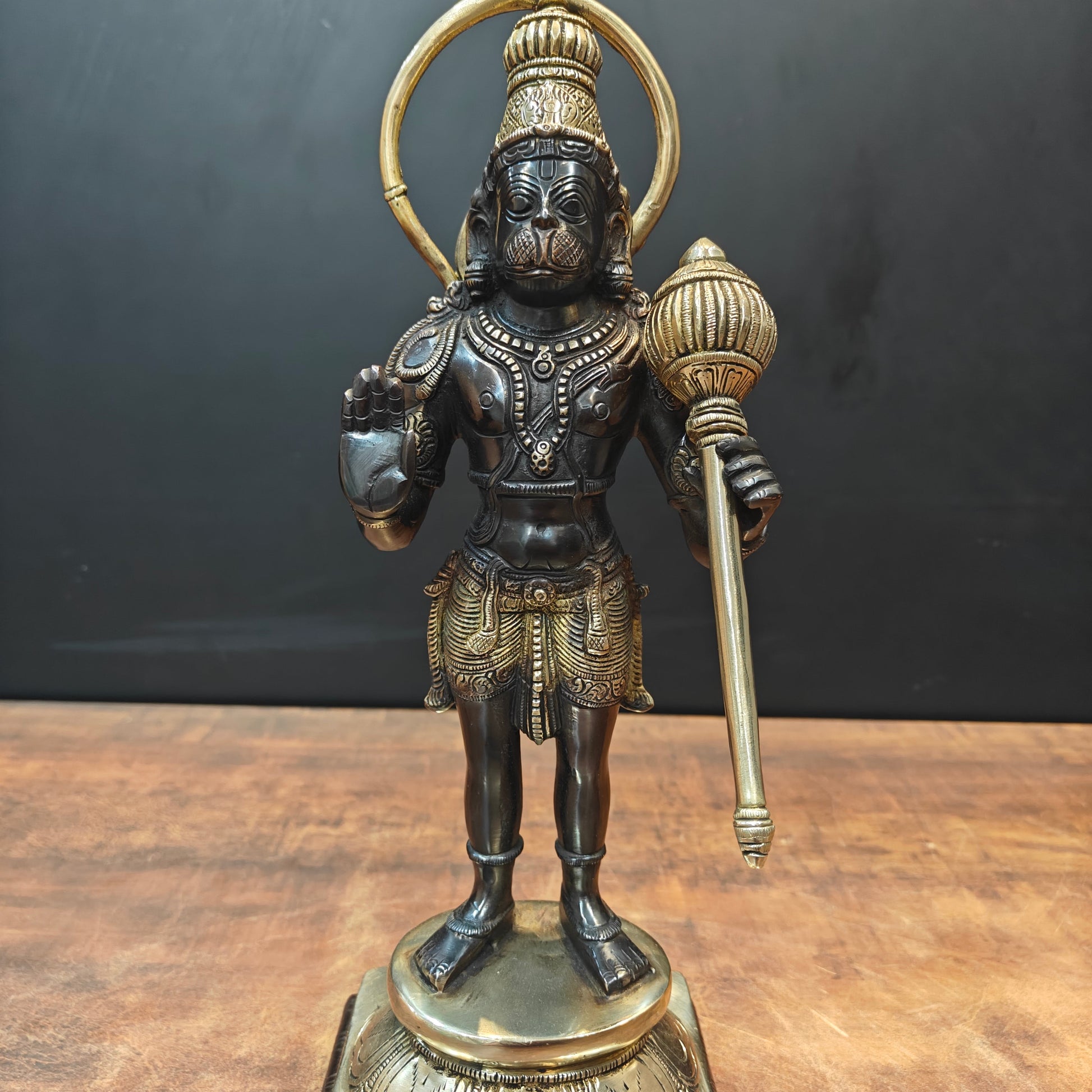 Brass Standing Hanuman Idol Black Gold Finish 14 Inch - Image 4