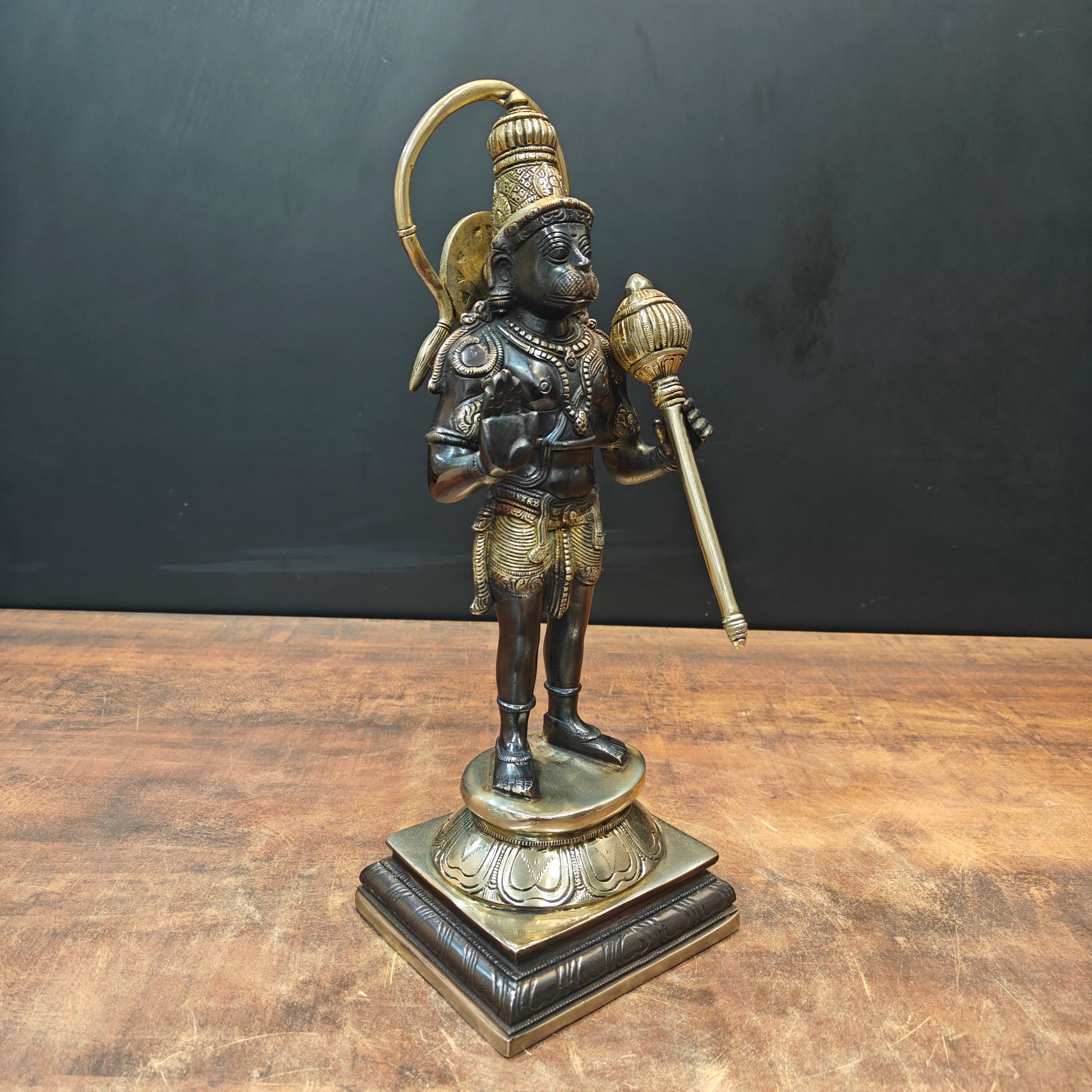 Brass Standing Hanuman Idol Black Gold Finish 14 Inch - Image 5