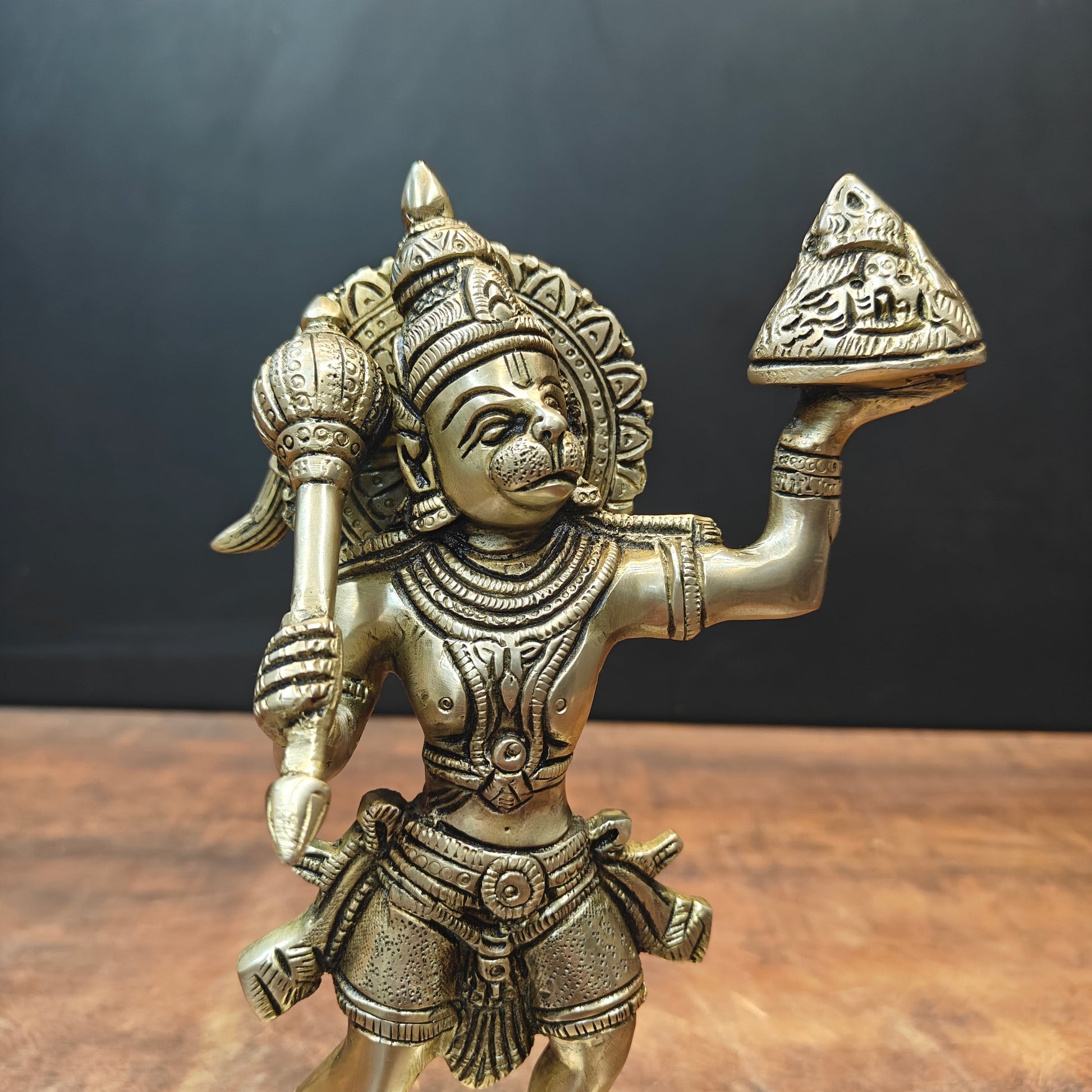 Brass Hanuman Idol Carrying Mountain 10 Inch - Image 2
