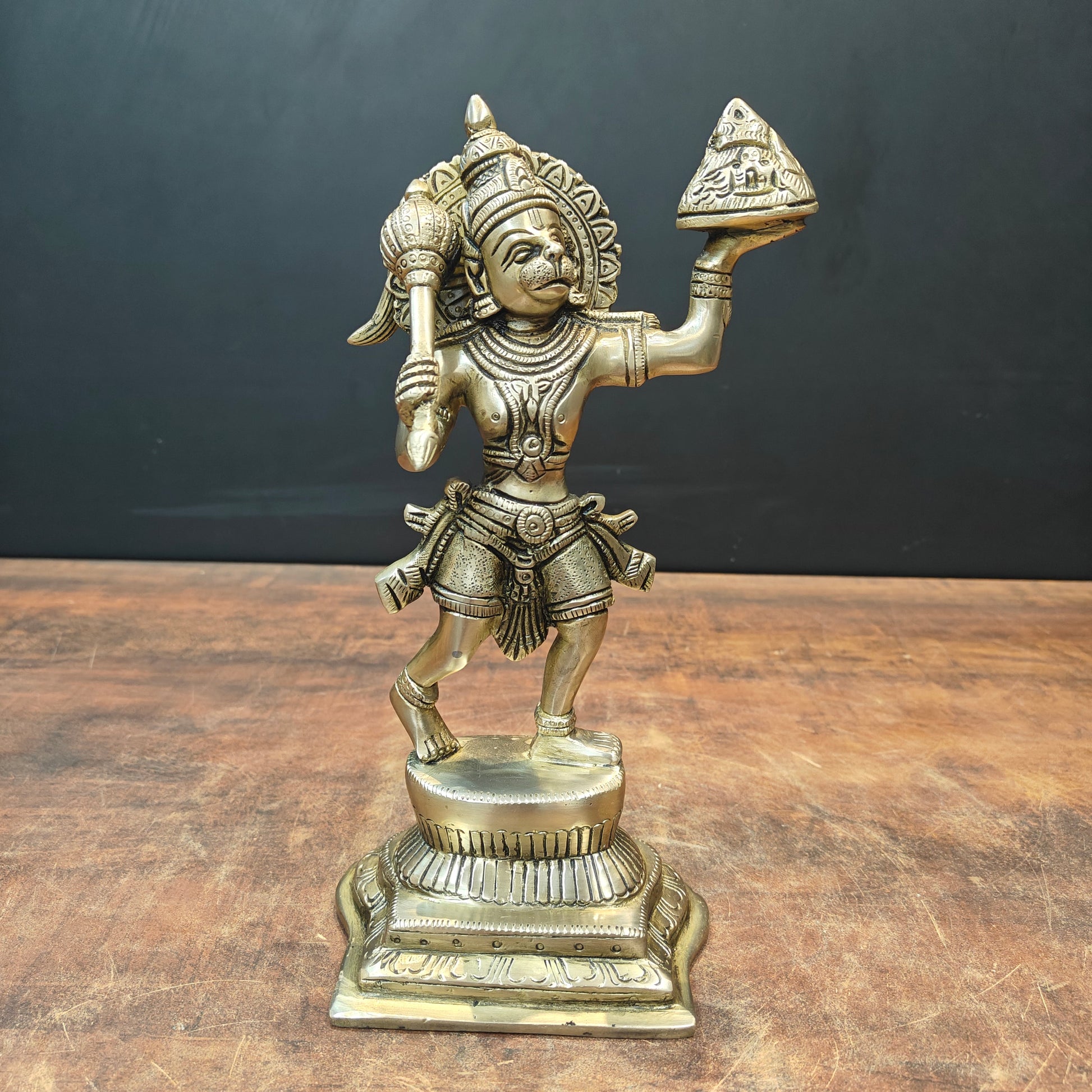 Brass Hanuman Idol Carrying Mountain 10 Inch - Image 3